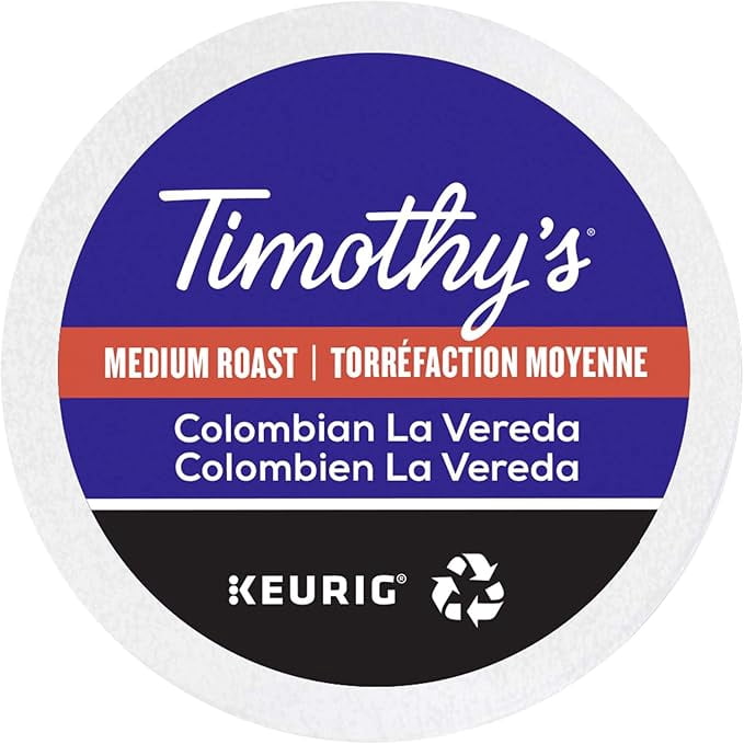 Timothy's Colombian La Vereda K - Coffee , 24 Count For Keurig Coffee Makers (2 Packs, Total 48 Pods)