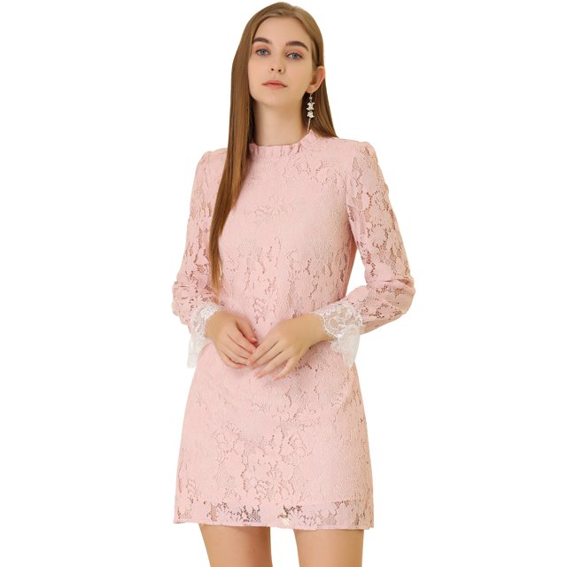 INSPIRE CHIC Robe Courte Décontractée pour Femme à Imprimé Floral, en Dentelle, à Volants, Col Ras du Cou
