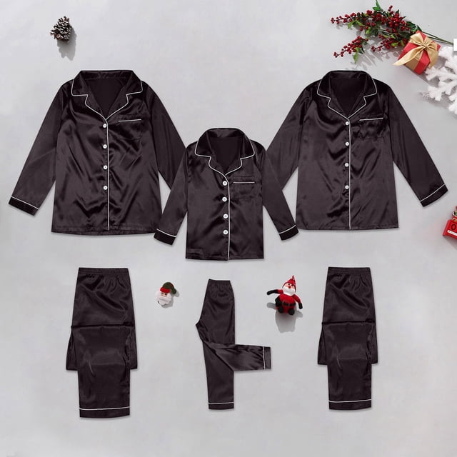 Matching Christmas Pajamas For Family Solid Silk Pajamas for Family Button Down Family Thanksgiving Pajamas Christmas Gifts Sets Coffee Pajamas for Kids Pajamas