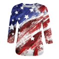 thumbnail image 4 of IROINID Offres T-Shirts à Manches Longues pour Femmes Col Rond Détente Trois Quarts Imprimé Drapeau Hauts T-shirt Blouse, Rouge, 4 of 6