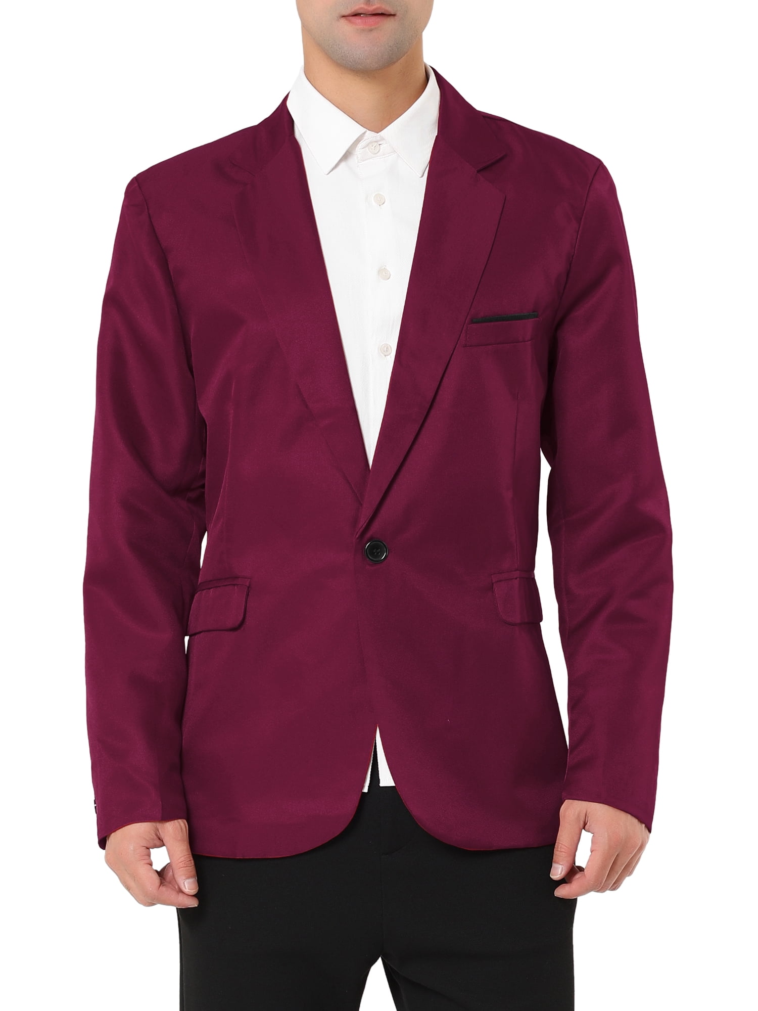INSPIRE CHIC Blazer pour Homme un Bouton Revers Cranté Poche Poitrine Blazer à Rabat avant S Bourgogne