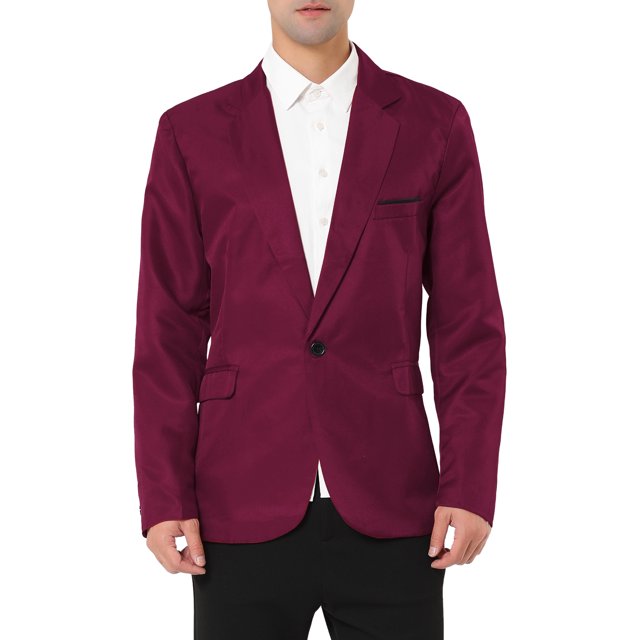 INSPIRE CHIC Men's Blazer One Button Notched Lapel Chest Pocket Front Flap Blazer S Burgundy