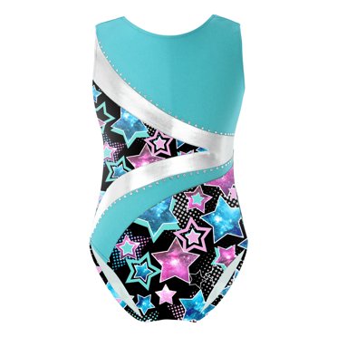 iefiel Kids Girls Sparkly Sleeveless Gymnastics Leotard Striped Pattern Print Biketard Ballet Dance Unitard Acivewear Colorful&Black 12