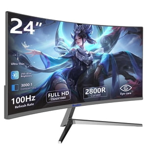 Sealan 24 inch Curved Gaming Computer Monitor FHD 1920x1080p 100Hz Taux de rafraîchissement 16:9 Rapport d'aspect Gratuit Sync Ergonomic Tilt Maison Bureau Experience visuelle
