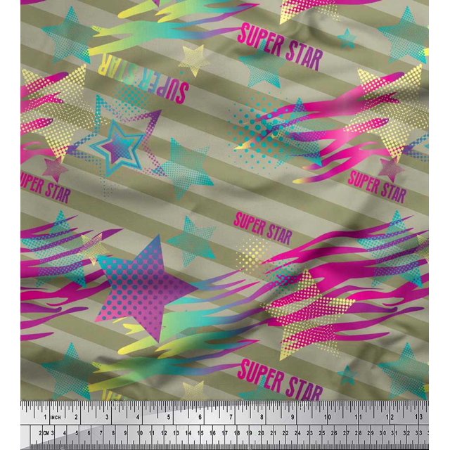 Soimoi Rayon Fabric Star & Diagonal Stripe Print Fabric by the Yard 56 Inch Wide
