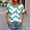 thumbnail image 2 of FAIWAD Women Summer Tops Short Sleeve Irregular V Neck Button T-Shirts Geometric Color Block Print Tees Blouses, 2 of 5