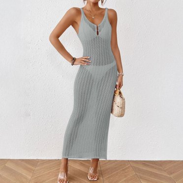 Robes d'Été pour Femmes 2025 Zeophrasy Femmes Couleur Unie Ample Sans Manches Ajourée Plage Couvre-Maillot Protection Solaire Robe Chemise Liquidation à Moins de 5