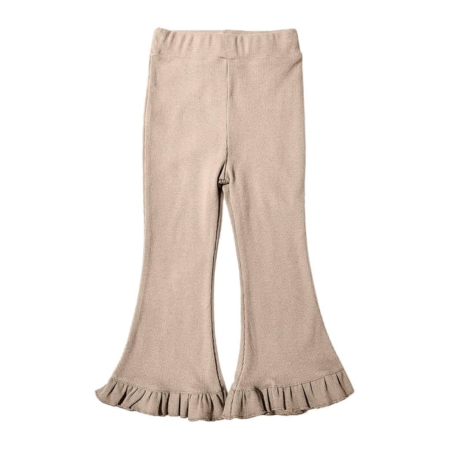 Timegard Toddler Girls Clothes Ruffle Flare Leggings Solid Color Comfy Trousers Children Cute Stretch Pants