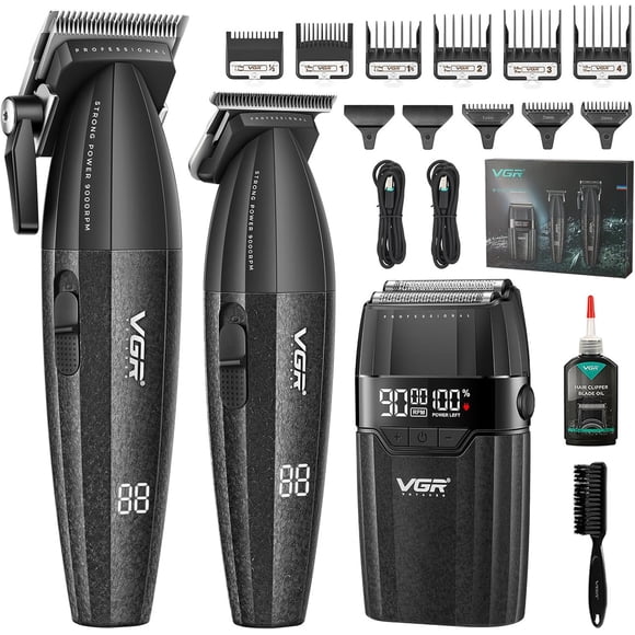 VGR Ensemble Professionnel 3 en 1 de Coupe de Cheveux, Tondeuses à Cheveux, Tondeuse et Rasoir à Grille (Noir)