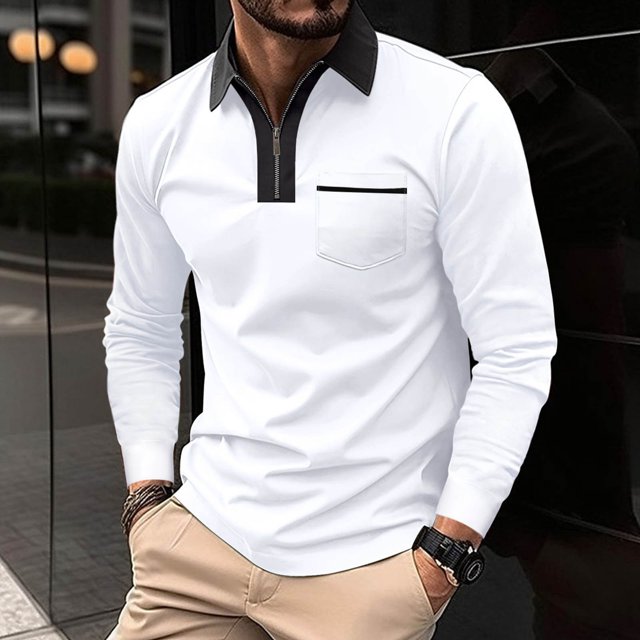 RXIRUCGD Chemise de Golf à Manches Longues pour Hommes, Col Rabattu, Blanc, Taille : TG