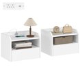 thumbnail image 1 of HOMCOM Set of 2 Floating Nightstand w/ Charging Station Bedside Table White, 1 of 10