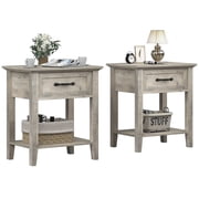 Yiwa Nightstands Set of 2, End Table with Drawer, Side Table for Spaces, 2 Tiers Storage Shelves with Dresser, Bedside Table for Living Room, Bedroom, Dorm 2pcs