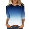 thumbnail image 1 of Pompotops Femmes Mode Col Rond Imprimé Dégradé Manches Trois-Quarts Hauts Blouse Chemise en Solde, 1 of 5