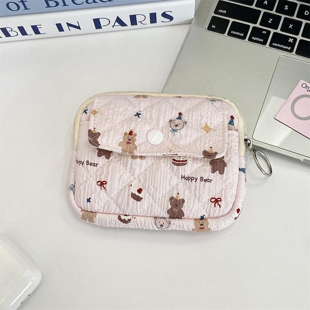 Cute Cartoon Floral Quilted Coin Purse Mini Canvas Wallet Multi-Functional Storage Bag Women Makeup Lipstick Bags Jewelry Packing Bag