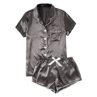 Drppepioner Ensembles de Pyjama pour Femmes, Ensemble de Pyjama Boutonné en Satin Décontracté pour la Maison pour Femmes Noir