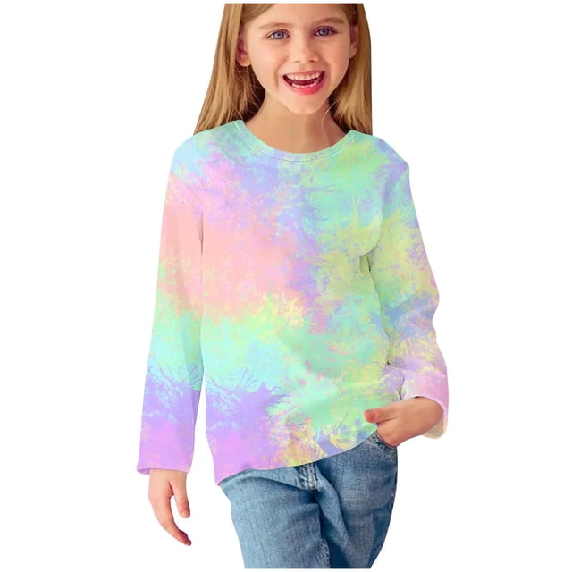 WRKEKC Chemises à Manches Longues pour Filles, T-Shirts à Manches Longues pour Filles, Chemises à Manches Longues à Imprimés pour Filles Jolis Chandails Ras du Cou Blouses Habillées Décontractées Vêtements