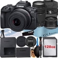 thumbnail image 1 of Canon EOS R100 Mirrorless Camera with RF-S 18-45mm + EF 75-300mm Lens + 128GB Memory Card + Case + ZeeTech Accessory Bundle, 1 of 8