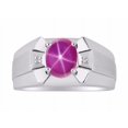 thumbnail image 1 of RYLOS Men's Rings Sterling Silver Rings Classic Designer  9X7MM Oval Gemstone &  Diamond Ring Star Ruby July Birthstone Ring Size 11, 1 of 7