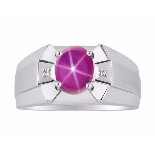 RYLOS Men's Rings Sterling Silver Rings Classic Designer 9X7MM Oval Gemstone & Diamond Ring Star Ruby July Birthstone Ring Size 11