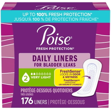 Poise Daily Incontinence Panty Liners, Very Light Absorbency, Long, 176 Count (4 Packs of 44) (Packaging May Vary)