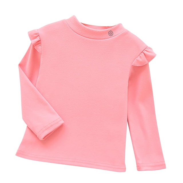 Besolor Toddler Baby Girls Long Sleeve Shirts Ruffle Printed Crewneck Basic Layering Tops Kids Cotton Blouse Fall Tops