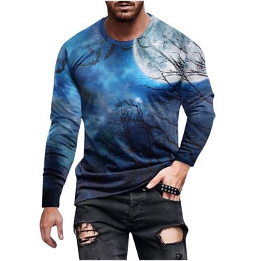 Meichang T-Shirt à Manches Longues pour Homme en Coton, T-Shirts Graphiques pour Homme Décontractés à Imprimé 3D, T-Shirts Amusants à Col Rond, Chandails à Manches Longues pour Homme