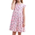 thumbnail image 1 of vdgthytj Robes d'Été pour Tout-Petites Filles à Imprimé Floral à Manches Volantées Robe Soleil Ligne A Robe de Plage pour Fête pour Enfants 2-10 Ans, 1 of 5