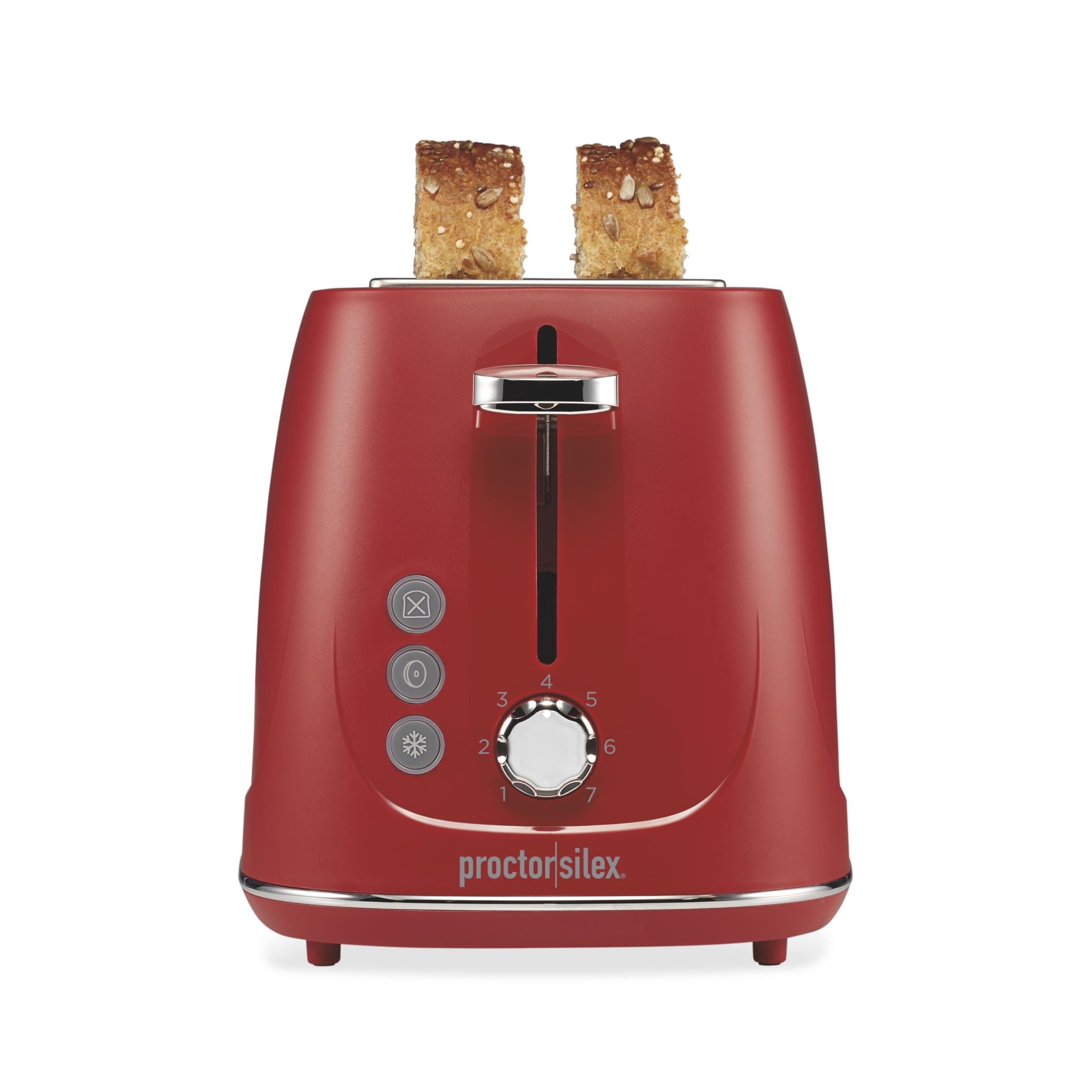 Proctor Silex Plastic 2 Slice Toaster, Bagel, Defrost & Cancel Buttons, Browning Control With 7 Shades, Auto Shutoff, Slide-Out Crumb Tray, Red (22661)