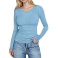 thumbnail image 1 of Hauts Ajustés Côtelés d'Automne - T-Shirt à Col Rond à Manches Longues Extensible, Décontracté, Basique pour Femmes, 1 of 7