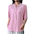 thumbnail image 2 of PEONAVET 3/976 Length Sleeve Womens Tops, Womens Spring And Summer V-Neck 3/4 Sleeve Solid Loose Casual, 2 of 5