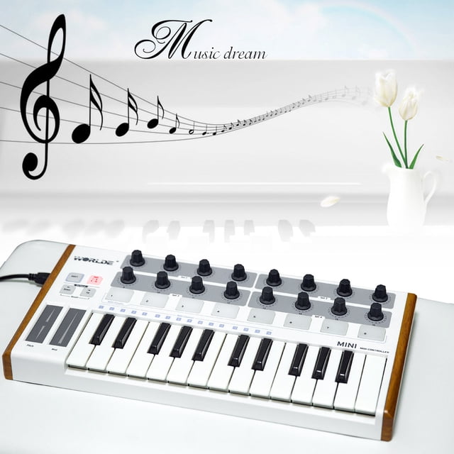 Worlde Ultra-Portable Mini Professionnel 25 Touches Clavier et Pavé de Pile USB MIDI