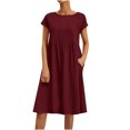 thumbnail image 1 of RKSTN Robes d'Été pour Femmes 2023 Décontractées en Coton et Lin Couleur Unie Longueur Genou Jupes Col Rond Manches Courtes Robe Midi avec Poches, 1 of 5