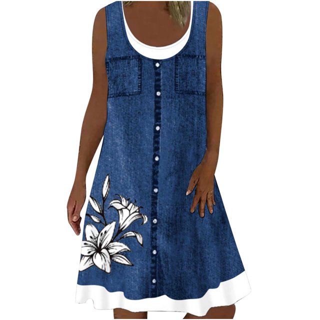 Yuyuzo Robes Débardeurs pour Femmes Sans Manches à Blocs de Couleur Robe Patchwork Encolure Dégagée Robe T-Shirt Décontractée