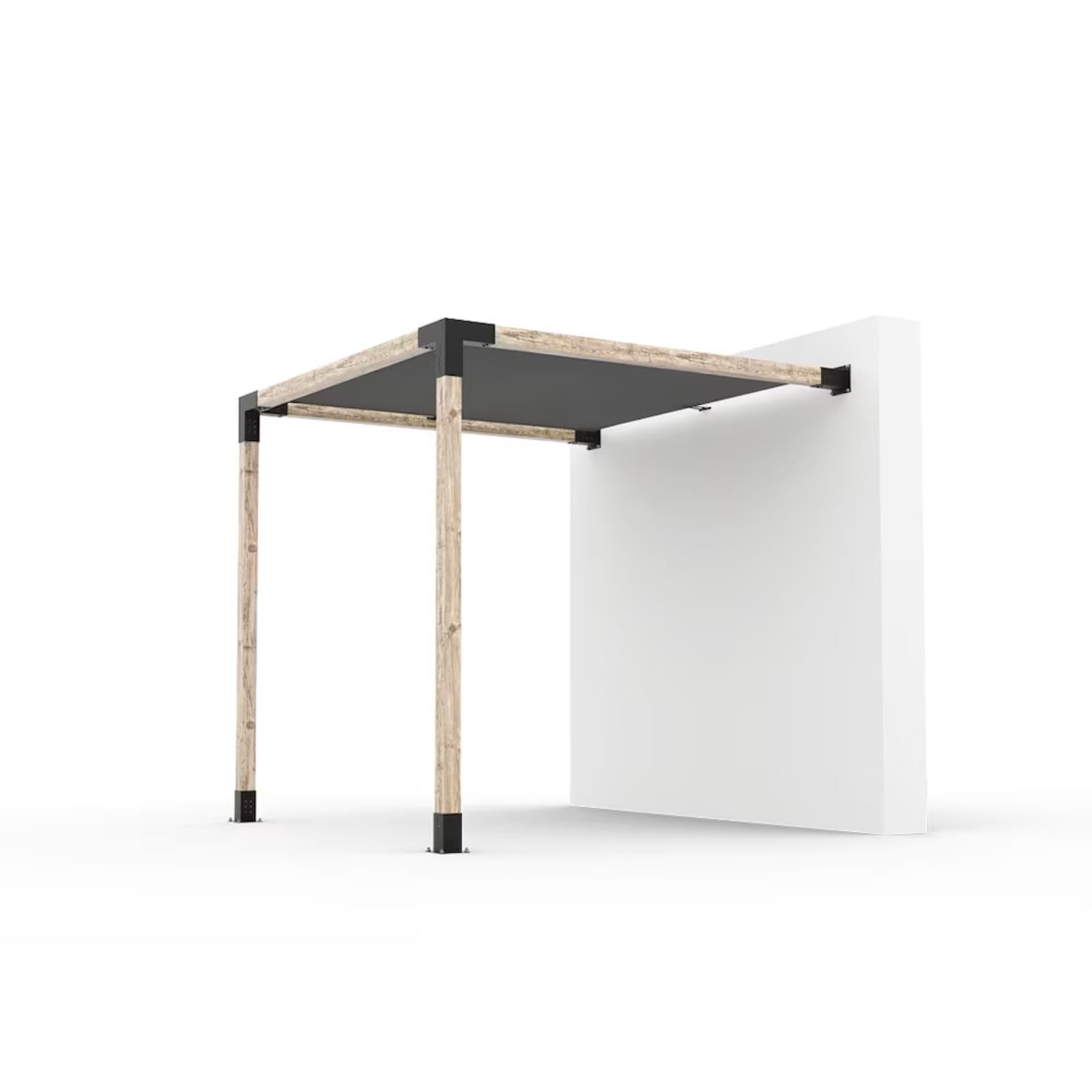Kit de pergola murale Toja 8'x8' avec voile d’ombre en graphite pour poteaux en bois 4x4