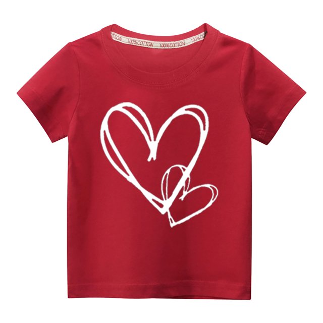 Pisexur Haut à Manches Courtes à Col Rond Mignon pour Tout-Petits Garçons Filles, avec Motif de Cœur Blanc. Fabriqué en Mélange de Tissu Doux et Respirant de 90 % Coton et 10 % polyester, Ce Haut Est Conçu pour le Confort et le style. Convient aux Tout-Petits de 3 à 10 Ans, Il Est Parfait pour les Tenues Décontractées, les Réunions de Famille Ou les occasions Spéciales comme les Anniversaires et les Jours Fériés. le design à Manches Courtes et l'Encolure Ronde Ajoutent à Sa Polyvalence.