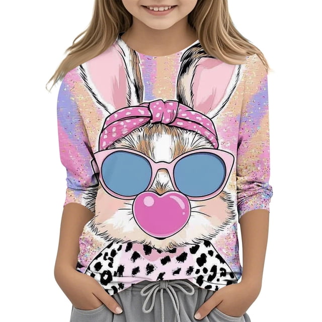 Lovzfmll Haut à Manches 3/4 Imprimé Mode pour Garçons et Filles, Col Rond Décontracté Tee pour Petites Filles 140