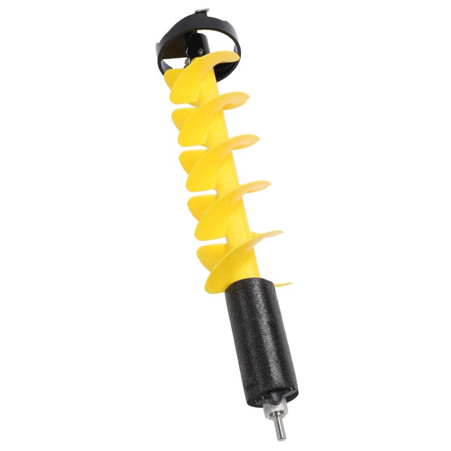 Auger Drill Bit, Ice Auger Impact Resistant 6in Diameter for Fishing, designed for ice fishing and drilling in frozen water bodies. Made of aluminum alloy and nylon for durability, with a carbide blade for cutting through thick ice layers. Includes accessories such as a cutter protector, positioning tool, screws, and wrench. Suitable as a power tool accessory for ice fishing equipment.