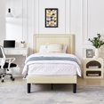 thumbnail image 3 of VECELO Twin/Full/Queen Bed Frame with Adjustable Height Upholstered Headboard, Strong Wood Slat Support, No Box Spring Needed, Beige, 3 of 7