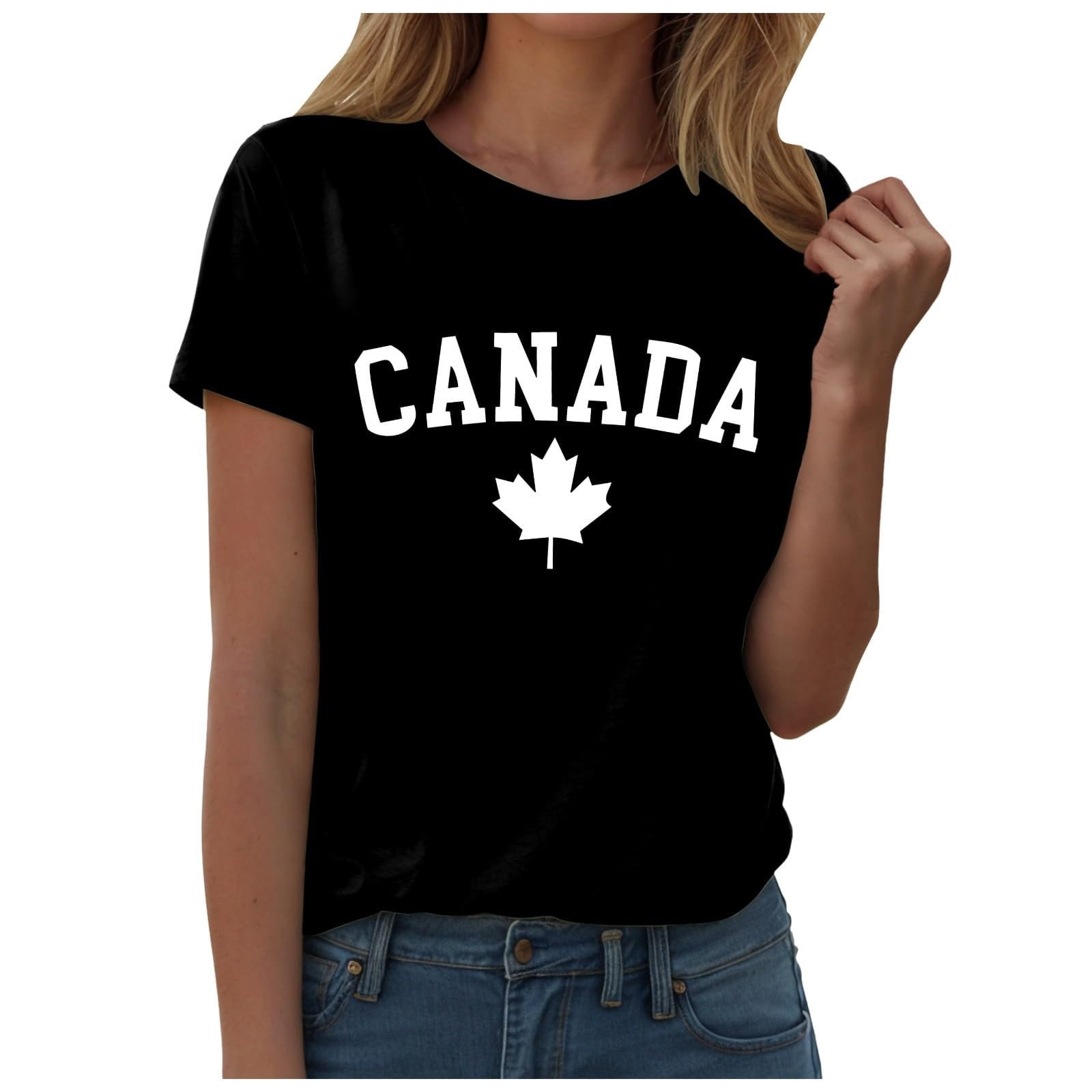 WEIYLL T-Shirts pour Femmes, Imprimé Feuille d'Érable, Noir, Tailles TG