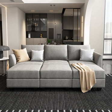 HONBAY Modern Modular Polyester Couches and Convertible Sofas Sectional with Storage for Living Room and Bedroom, Grey