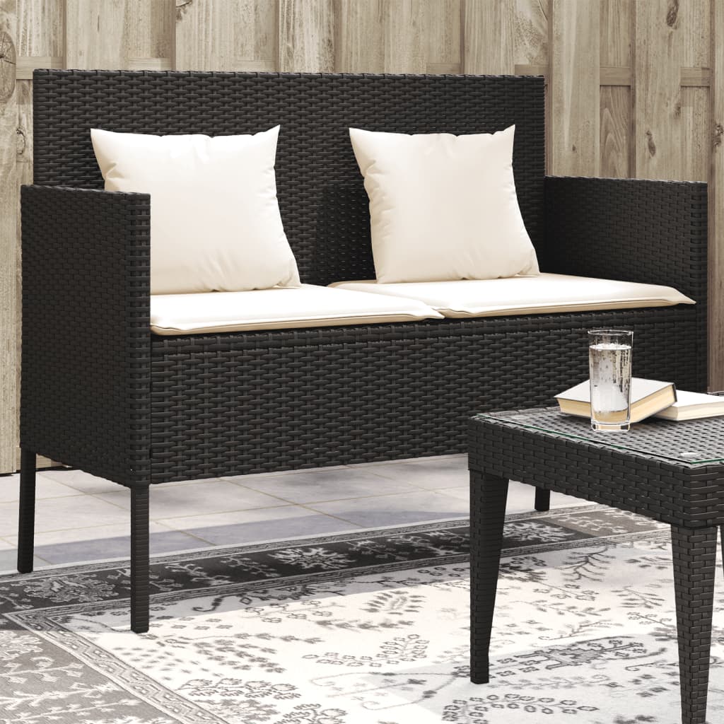 vidaXL Banc de Jardin avec Coussins en Rotin Poly Noir