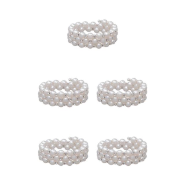 Thinsony Femmes Chic Perle Strass Stretch Bracelet Mariage Bal pour Mariée Blanc 3 Rangée 5Set
