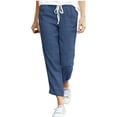 thumbnail image 1 of Womens Trousers Back Pants Drawstring Elastic Waist Pink Linen Pants Casual Pants, 1 of 5
