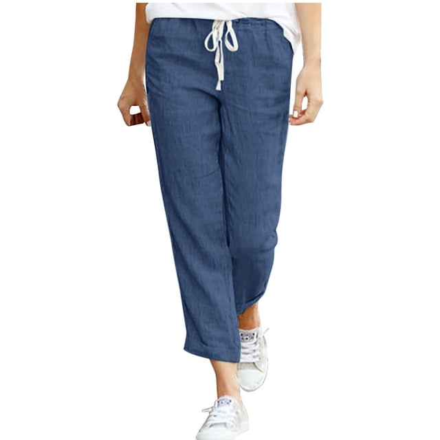 Womens Trousers Back Pants Drawstring Elastic Waist Pink Linen Pants Casual Pants