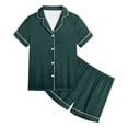 thumbnail image 3 of WEIYLL Pyjamas pour Filles Été Couleur Unie Manches Courtes Col Rabattu Shorts Classiques en Soie 2 Pcs Tenue de Nuit 8-9 Ans, 3 of 3