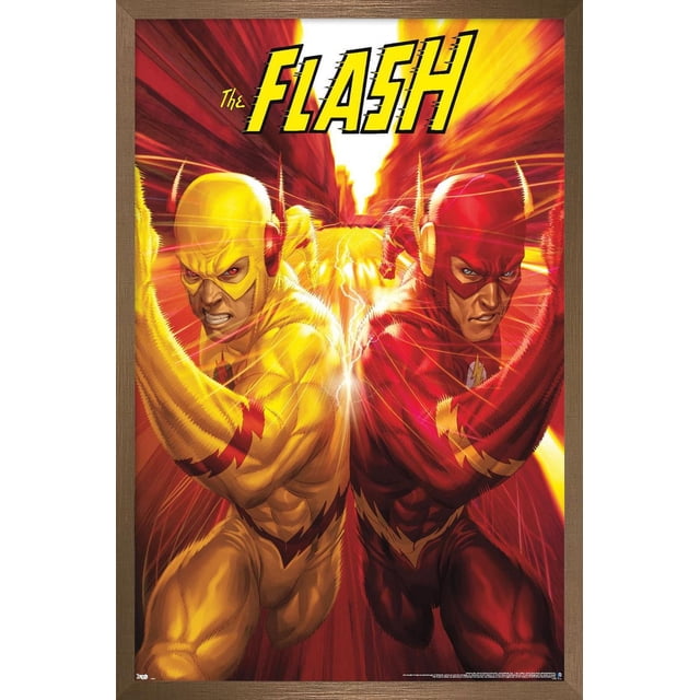 DC Comics - The Flash and The Reverse Flash - Affiche Murale de Course, 22,375 Po x 34 Po, Représentant The Flash en Rouge et le Reverse Flash en Jaune, Course avec Effets de Foudre et Arrière-Plan de Ville Lumineux, Imprimée sur Papier Lustré, Convenant à un décor Mural vibrant pour la Maison.