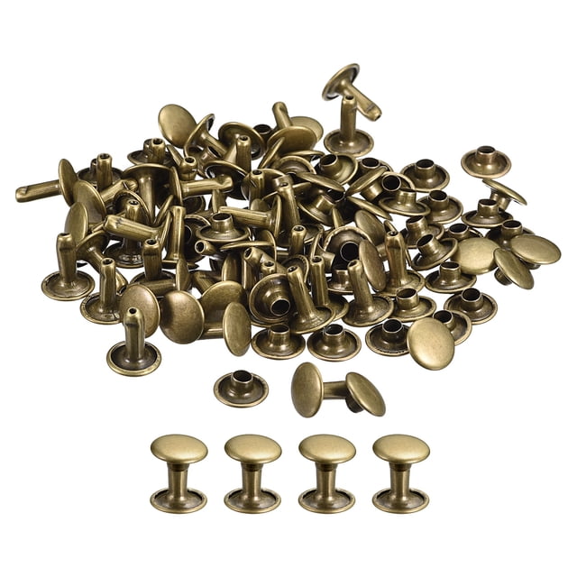 Unique Bargains 100 Sets Leather Rivets 9mm Double Cap Rivets 10mm Height Metal Studs Rivet, Bronze Tone