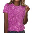 thumbnail image 1 of Amzcrzy Hauts pour Femmes T-Shirts Décontractés à Manches Courtes Hauts d'Été Mode Col Rond Hauts à Sequins pour Femmes Confort Polyvalent Hauts de Sortie Blouses, 1 of 4