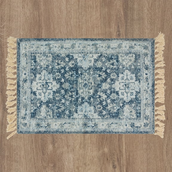 Mainstays VINTAGE Traditional Persian Medallion Pattern Distressed Blue, Machine Washable Accent Scatter Mat 24x36, Ideal for Hallway, Bedroom, Kitchen, and Laundry Room