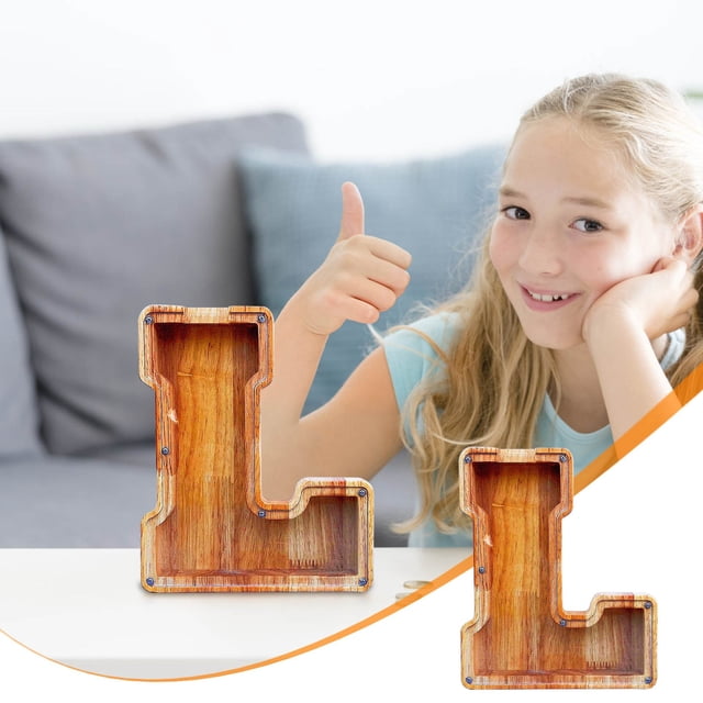 LSLJS Wooden English Letter Saving Can Transparent Glass Saving Can, Piggy Bank